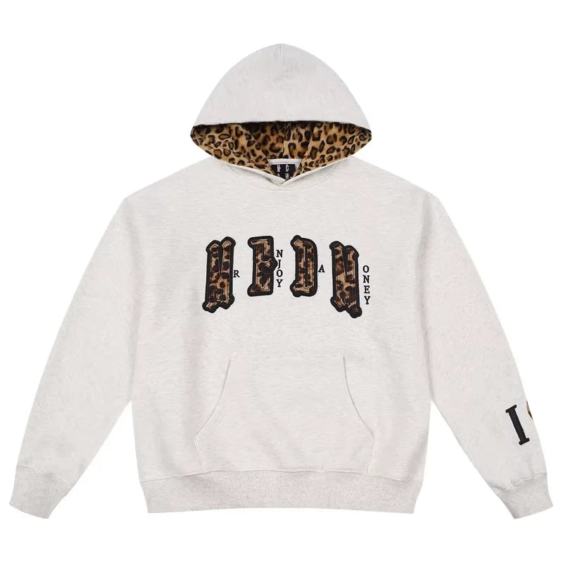 MEDM Leopard Lined Faux Fur Pullover Hoodie for Men