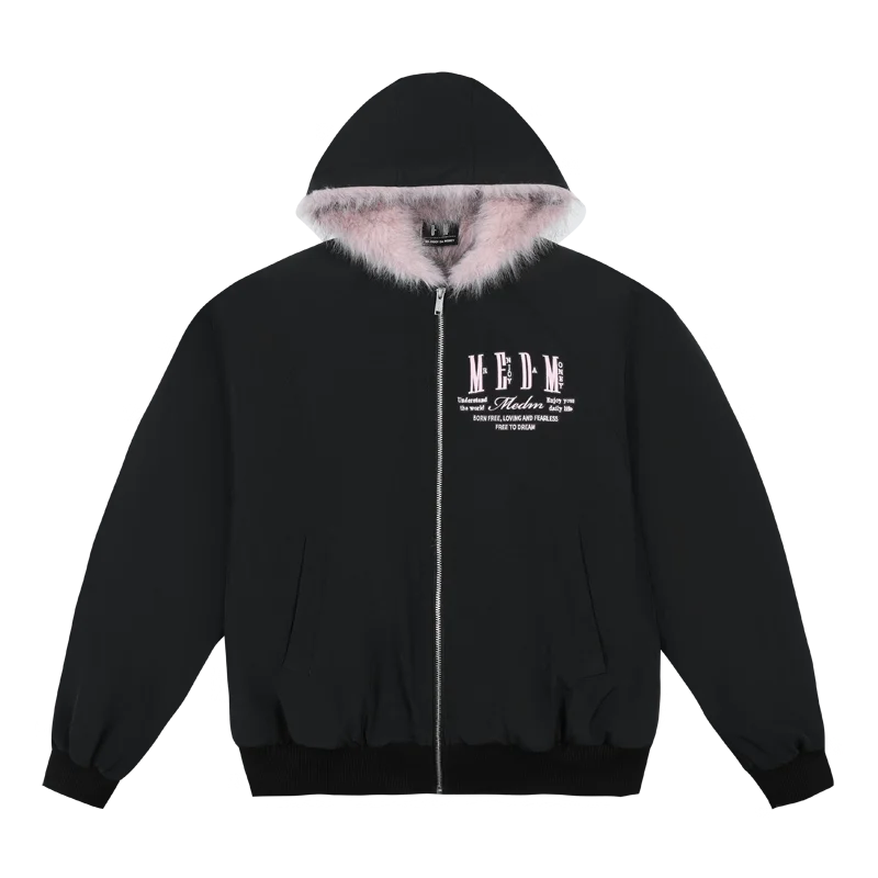 MEDM Insulated Cotton Winter Jacket with Hood and Faux Fur Trim