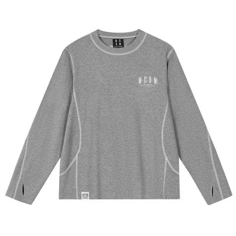 MEDM Unisex Thermal Crew Neck Long Sleeve T-Shirt with Contrast Stitching