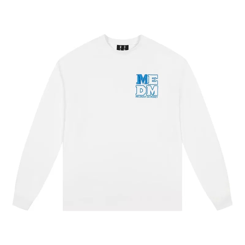 MEDM Unisex Long Sleeve Crew Neck T-Shirt with Embroidered Lettering