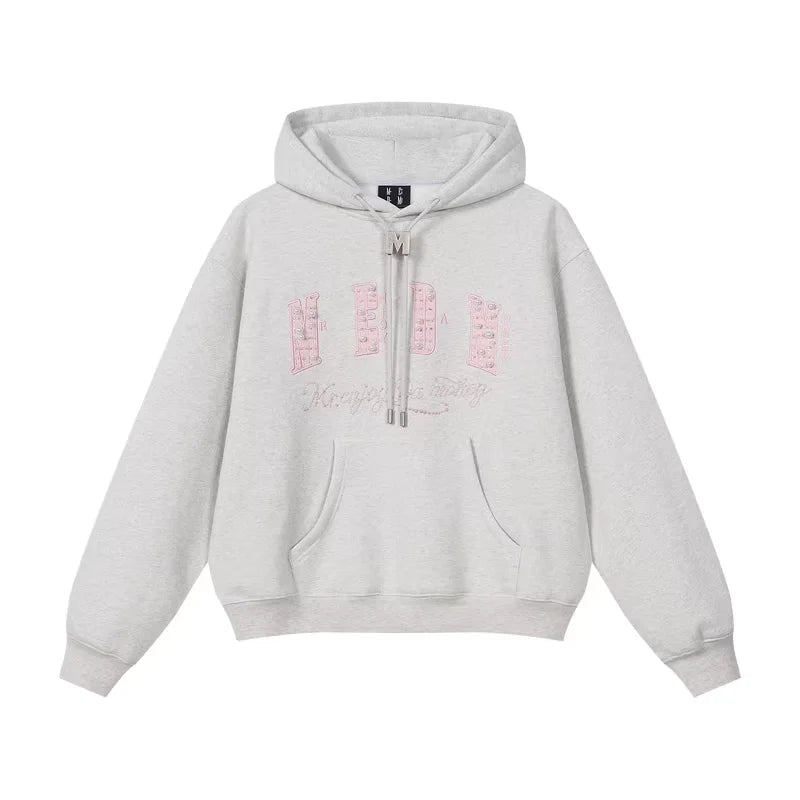 MEDM Sequin Logo Drawstring Hooded Sweatshirt for Couples