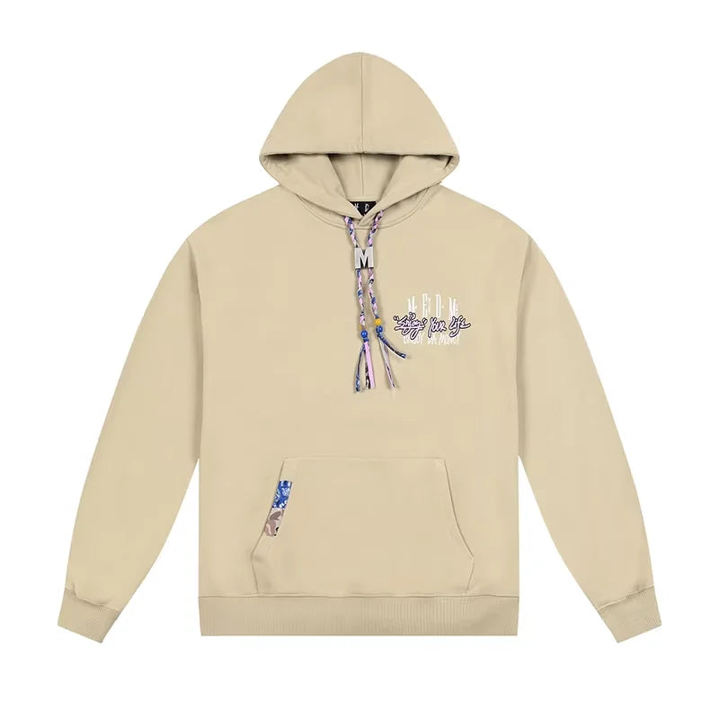 MEDM Men's Retro Streetwear Hoodie with Braided Drawstring