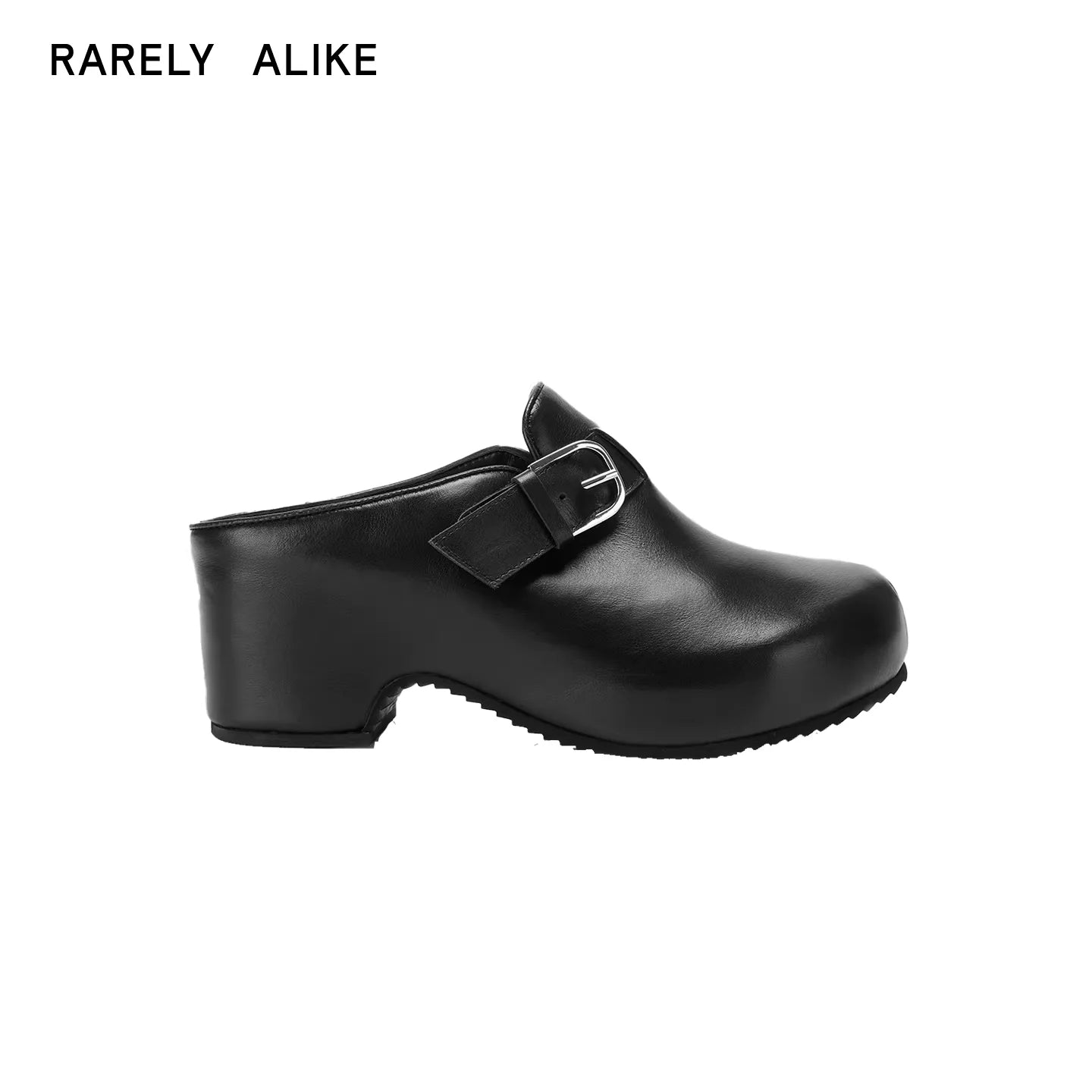 RARELY ALIKE Buckle Platform Suede Mules - Grey, Khaki, Black