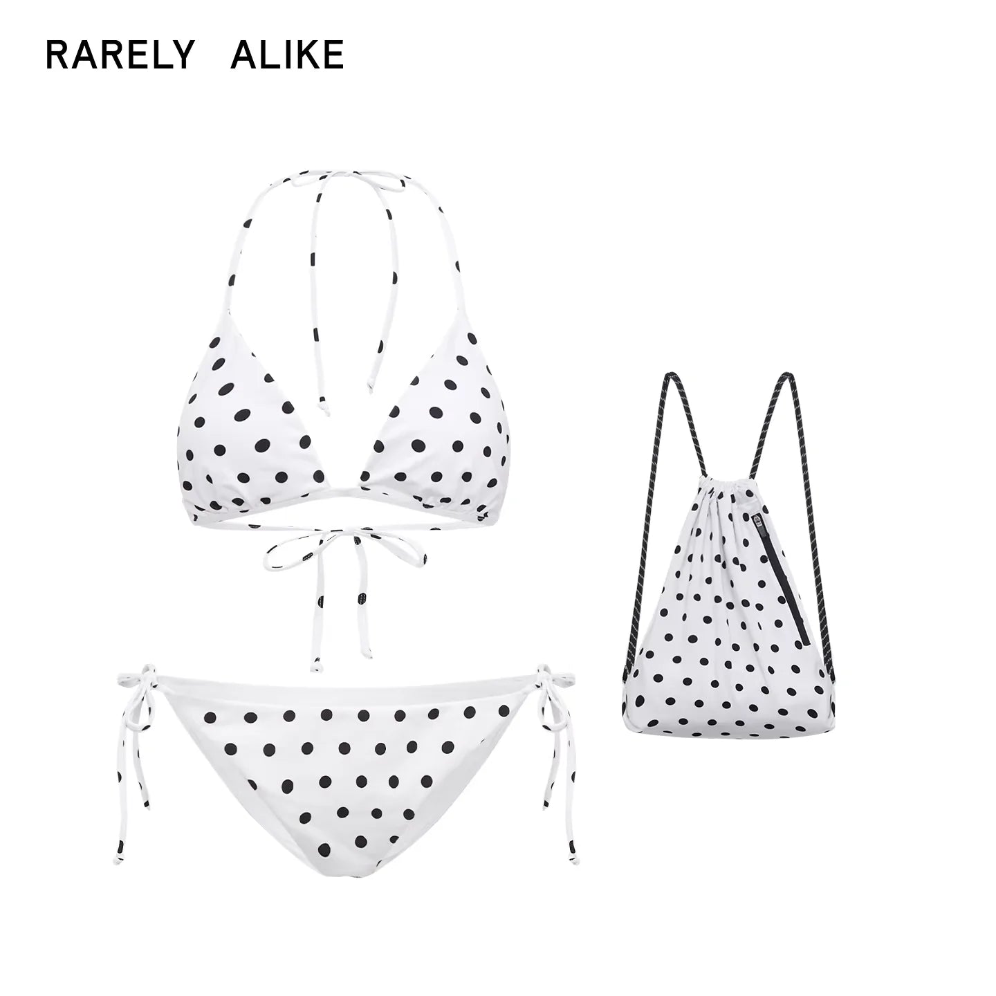 RARELY ALIKE Polka Dot Tie Bikini Three-Piece Set