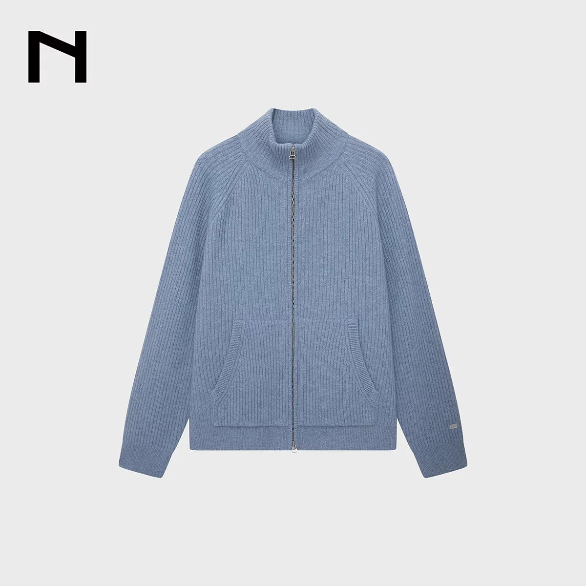 NANS Menswear Merino Wool Ribbed Turtleneck Zip Cardigan