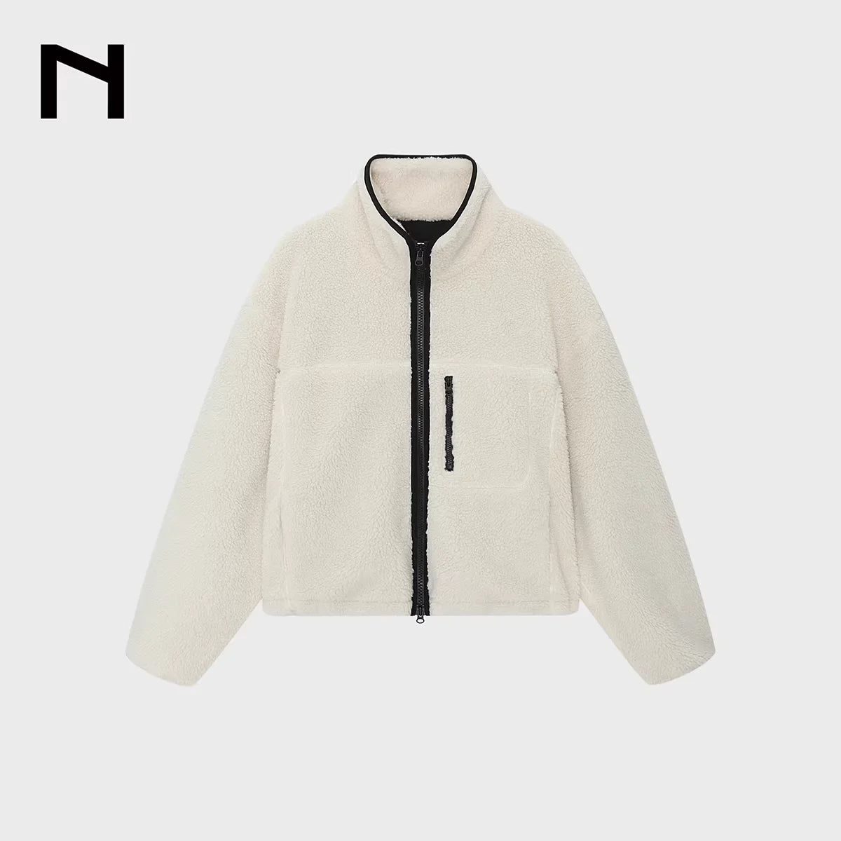 NANS Menswear Sherpa Fleece Contrast Patch Short Jacket