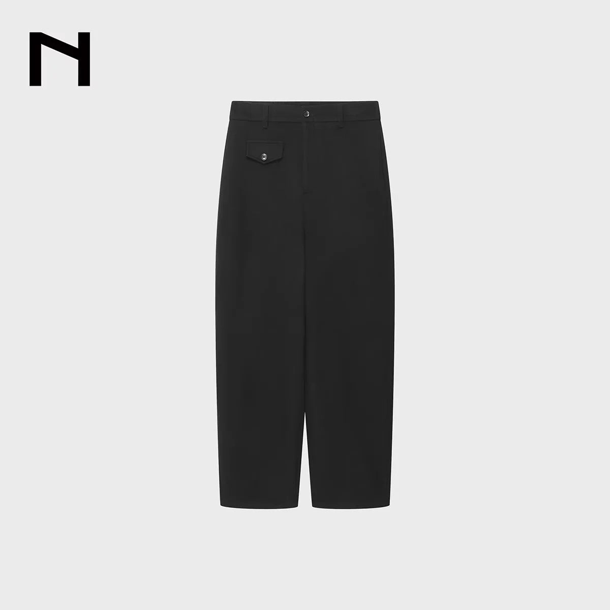 NANS Menswear Men's Wool Blend Curved-Leg Trousers with Flap Pocket