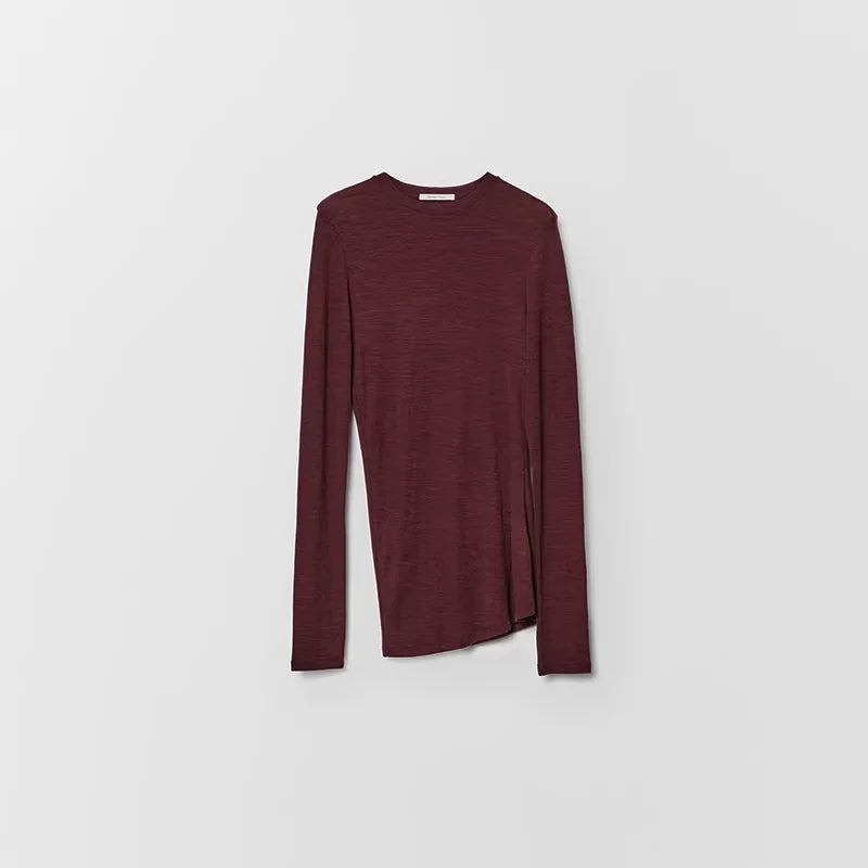 RandomPiece Merino Wool Asymmetrical Hem Long Sleeve T-Shirt