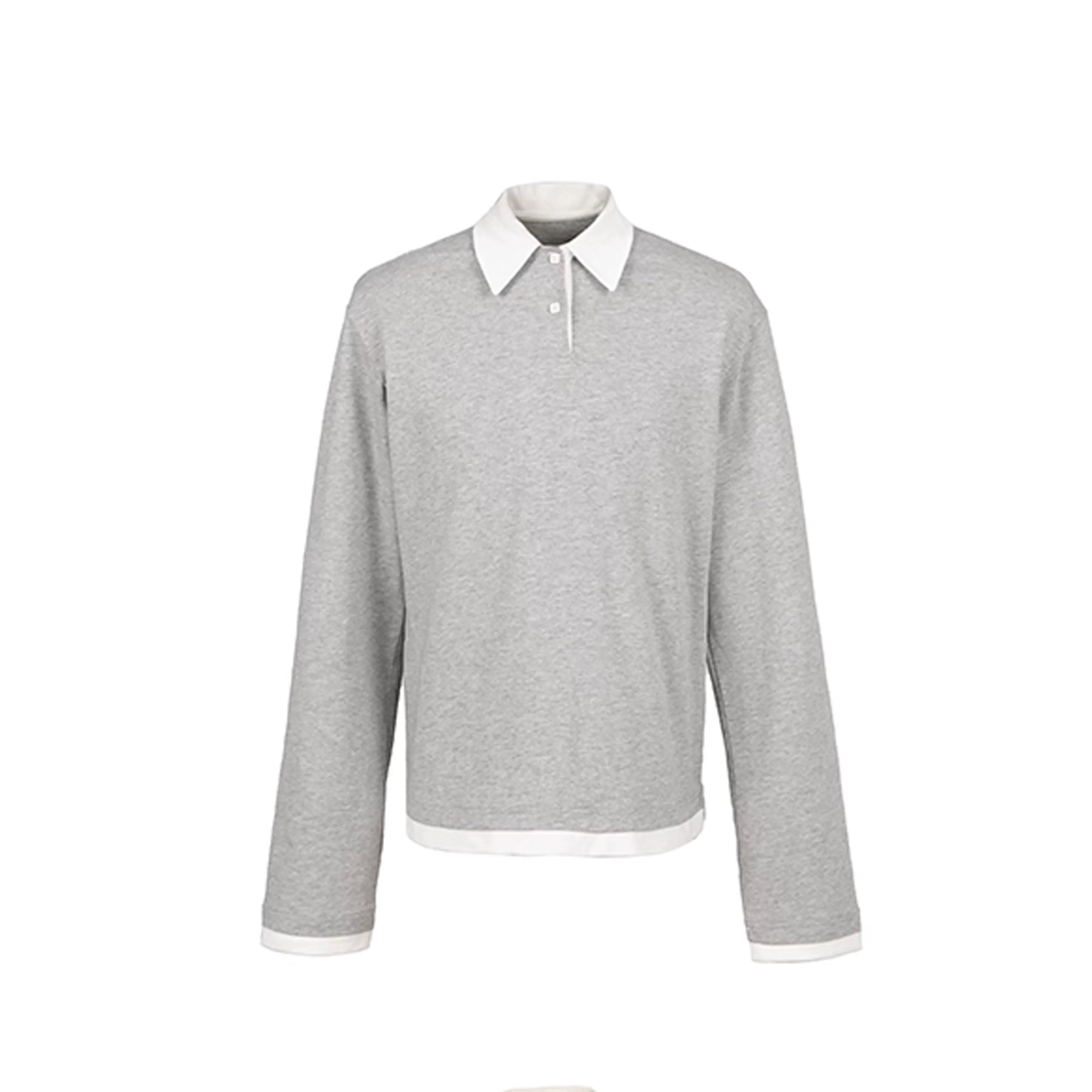 VLABMADE Men's Contrast Collar Long Sleeve Polo Shirt