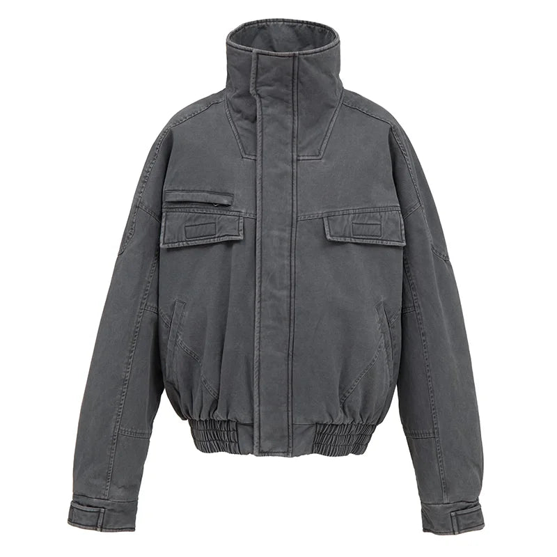 VLABMADE Oversized Vintage High Collar Fur-Lined Denim Jacket