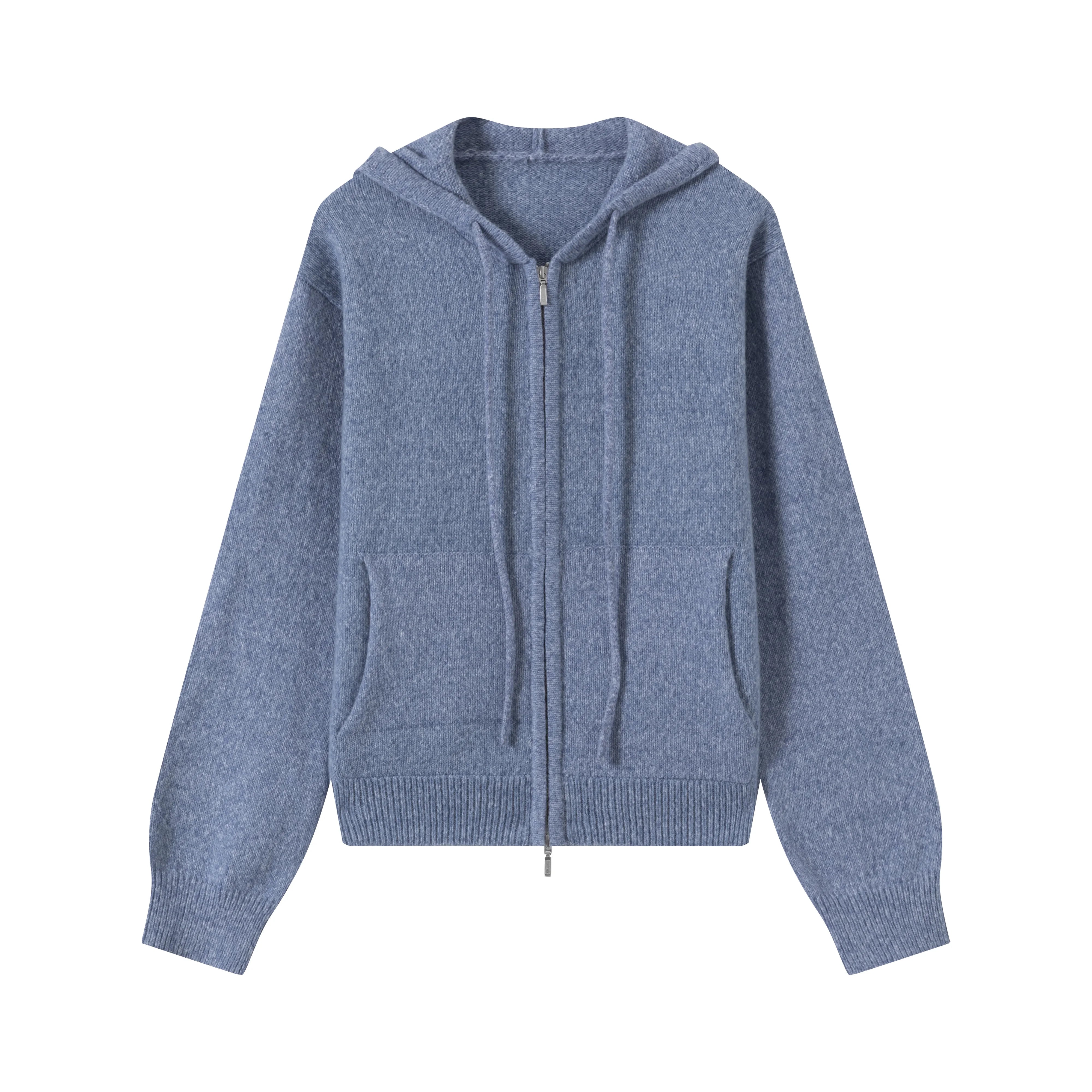 VLABMADE Men's Vintage Mélange Knit Hoodie with Double Zipper