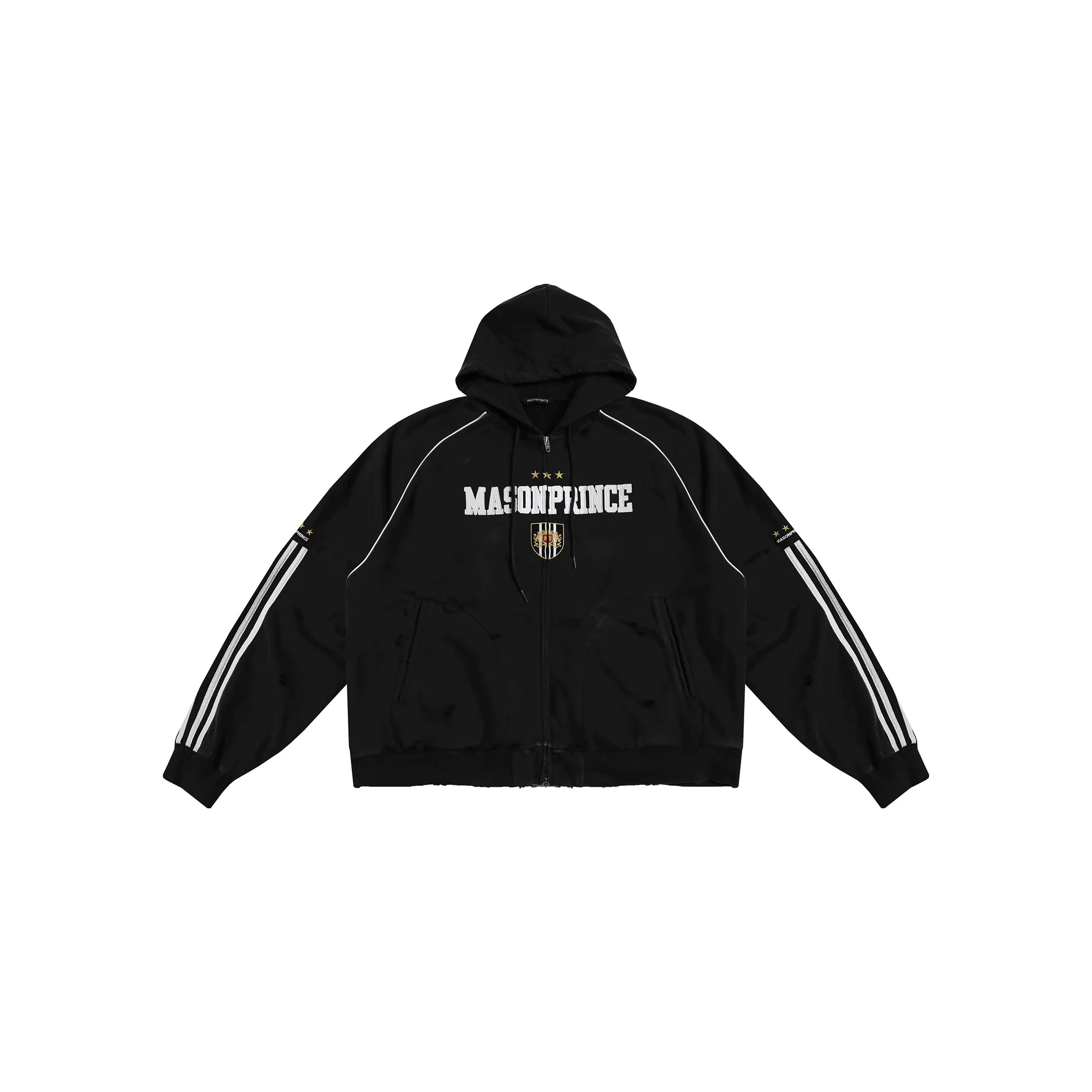 MASONPRINCE Men's 4-Piece Striped Badge Athleisure Set - Sweatshirt, Jacket, Shorts, and Pants