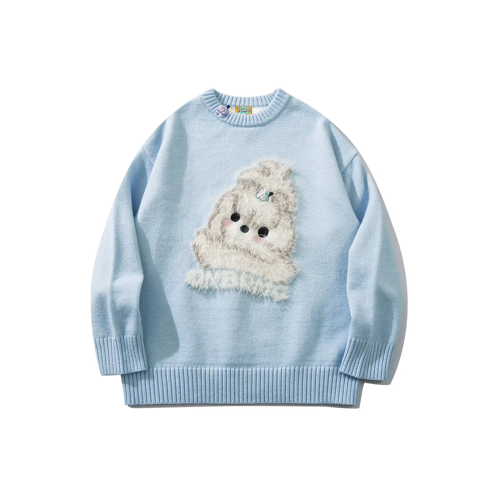 BIGGOLD STUDIO Women's Red Knit Sweater with Flocked Dog Design