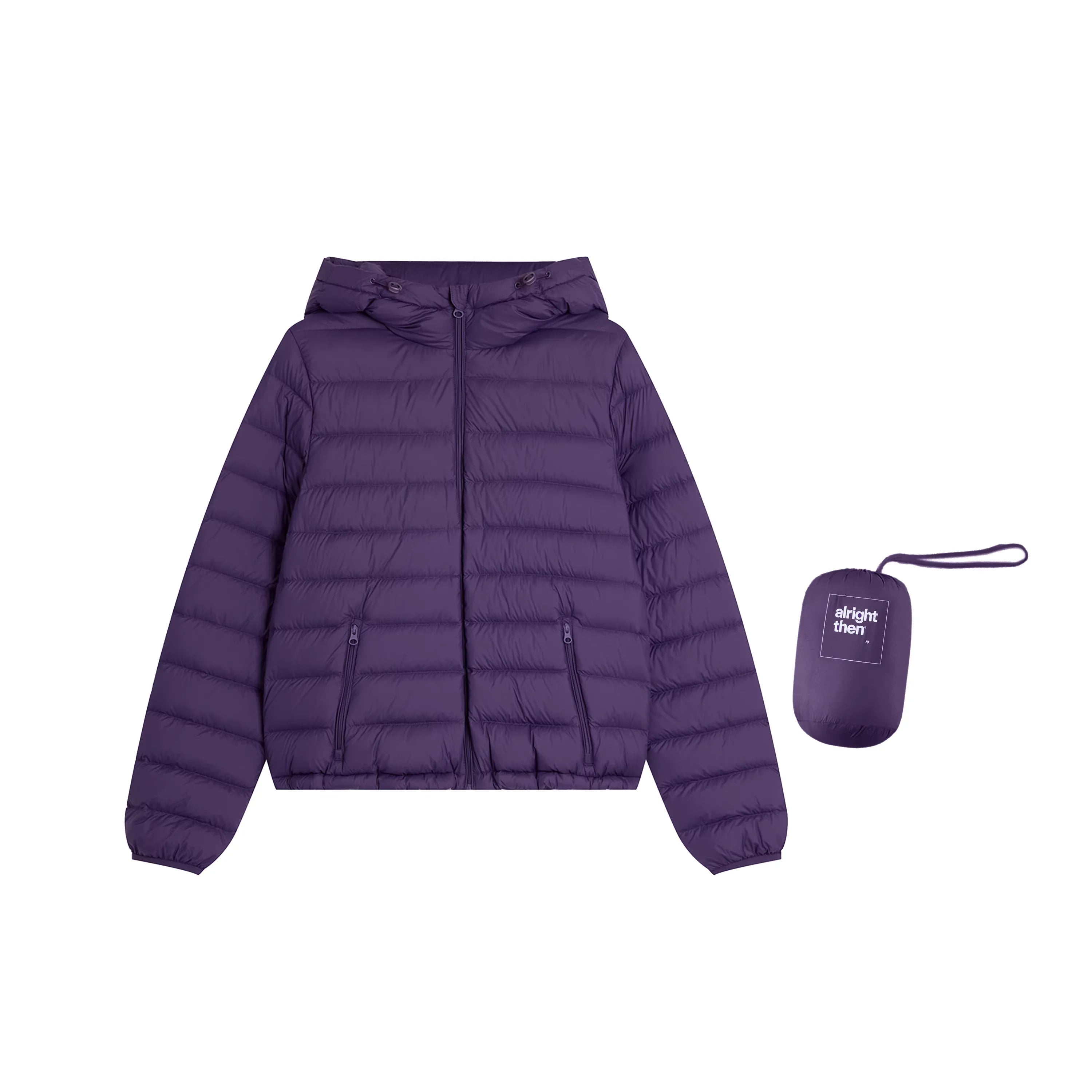 alright then Women's Lightweight Hooded Down Jacket with 90% White Duck Down