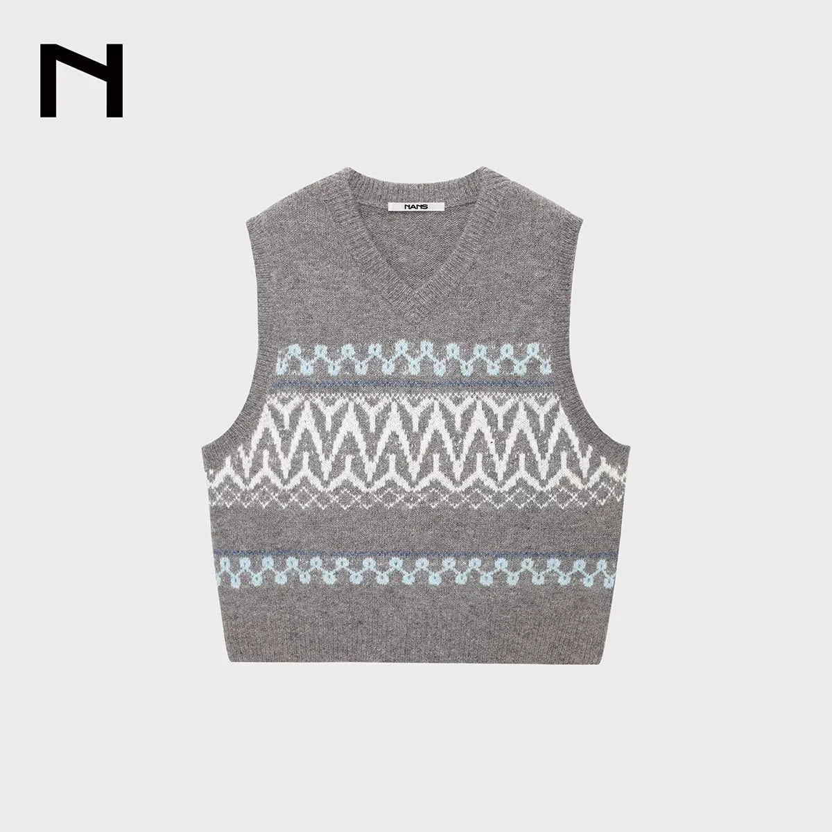 NANS Menswear Alpaca Wool Fair Isle V-Neck Sweater Vest