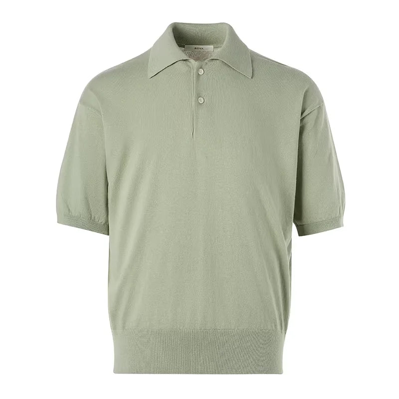 ROYA Cashmere Cotton Blend Short Sleeve Polo Sweater