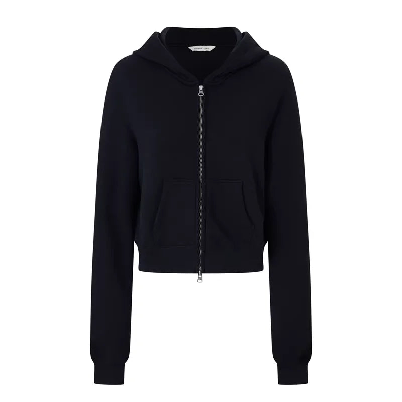 alright then Women's Double Zipper Cropped Hoodie Jacket