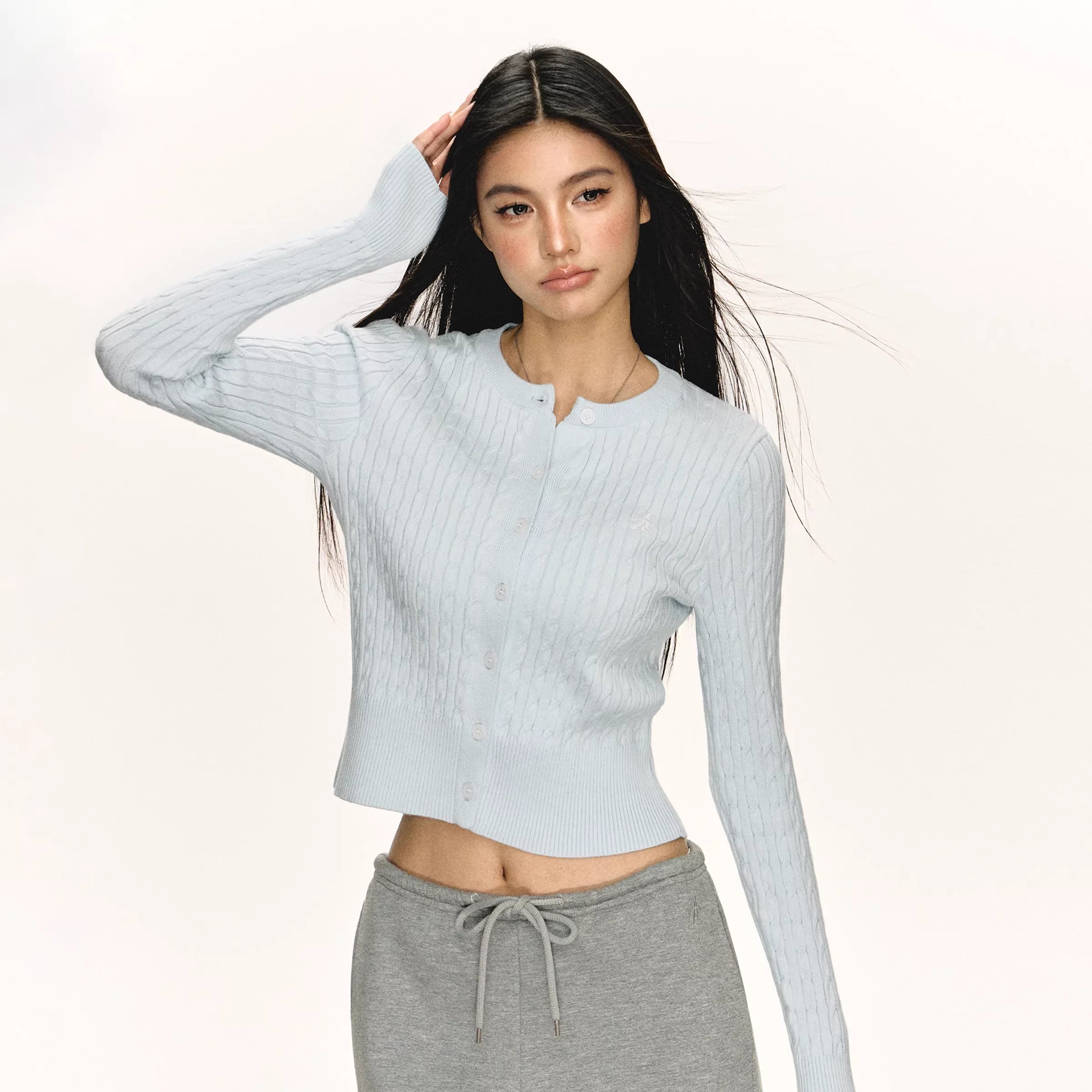 ARISEISM Women's Red Slim Fit Ribbed Knit Cardigan with Button Front