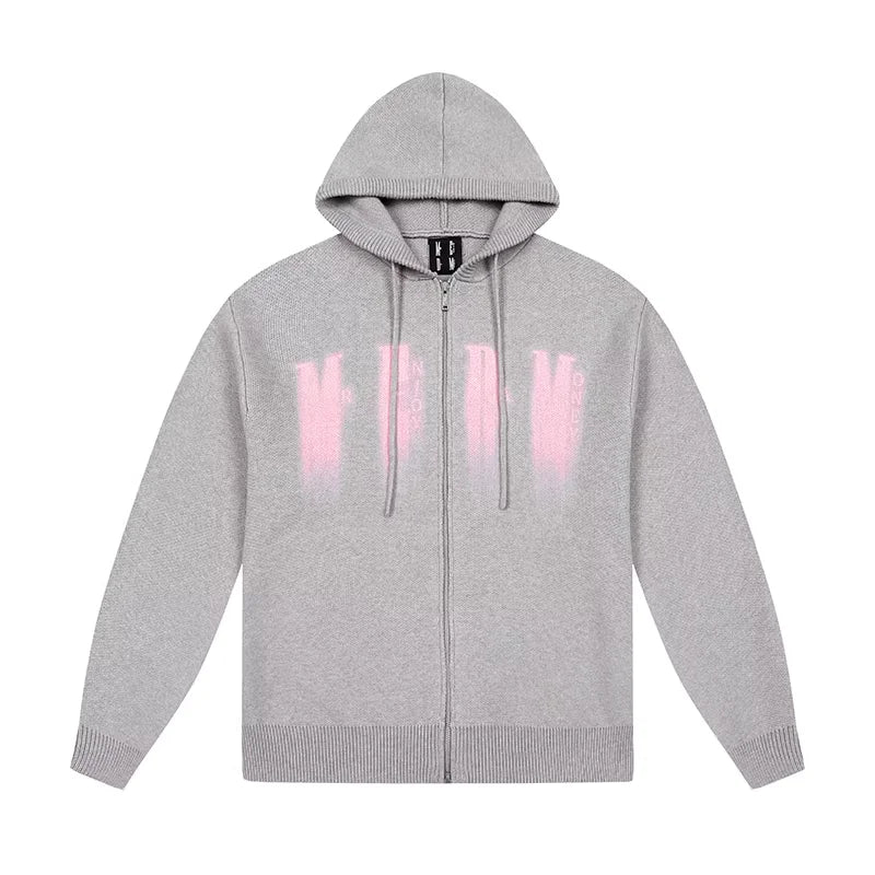 MEDM Unisex Knit Zip-Up Hoodie with Printed Graphic