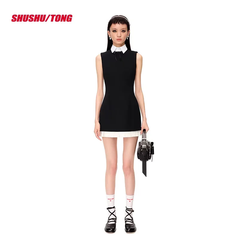 shushutong Women's Sleeveless A-Line Dress with Ruffled Pleats