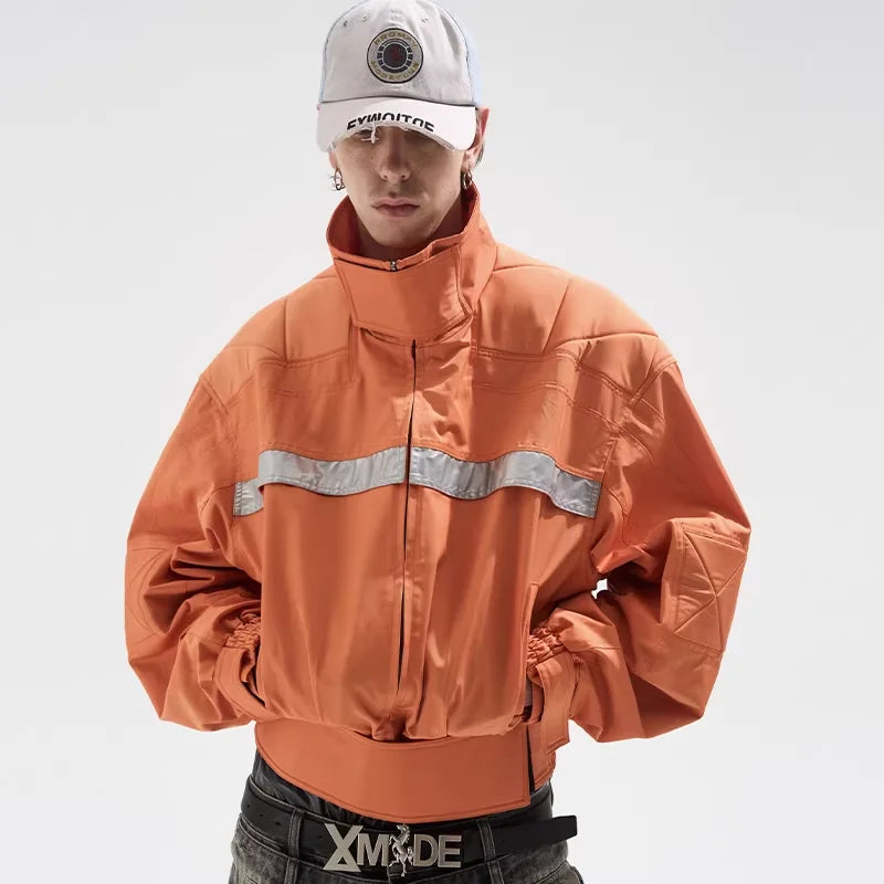BLINDNOPLAN Men's Oversized Reflective Windbreaker Jacket with Stand Collar