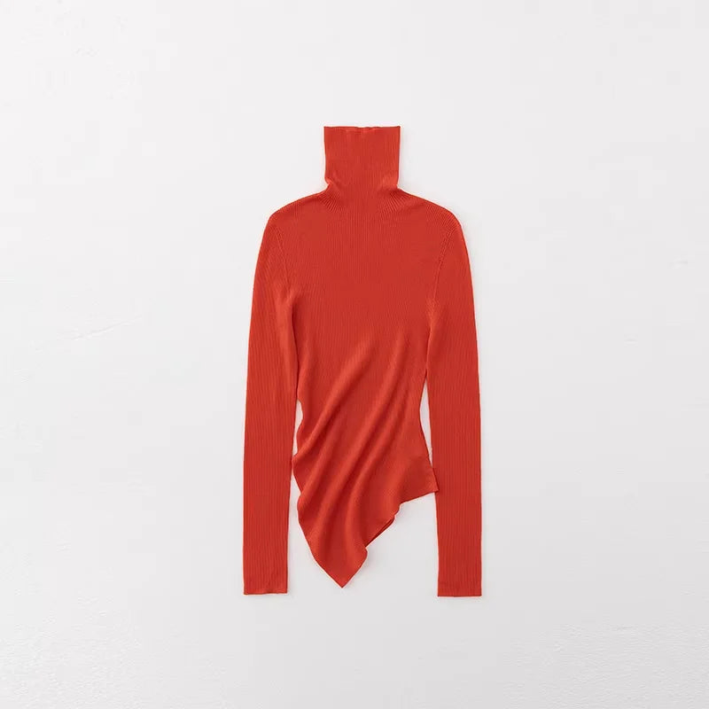 RandomPiece 18-Gauge Merino Wool Asymmetrical Hem Turtleneck Top
