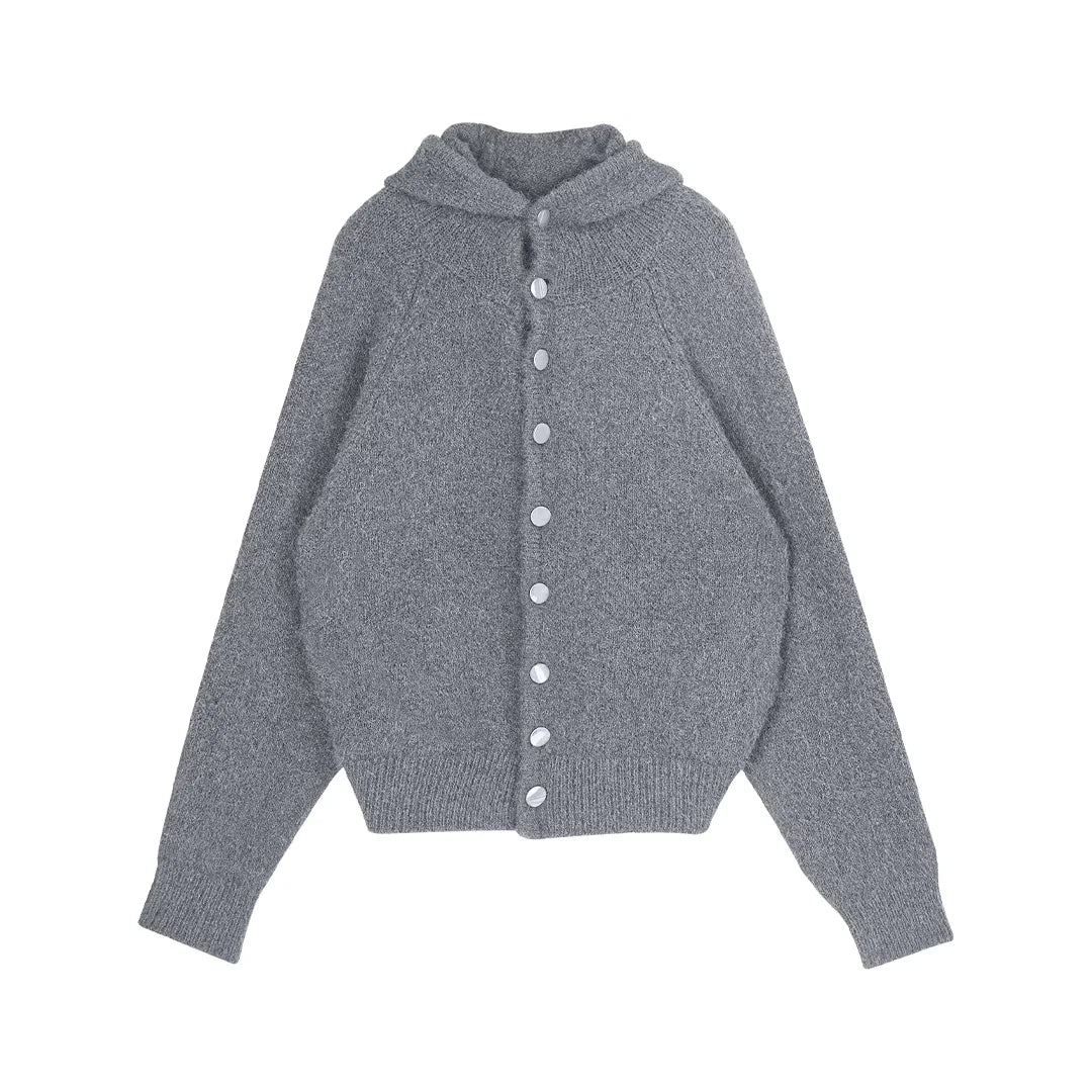 Simple Project Hooded Wool Blend Button-Up Cardigan