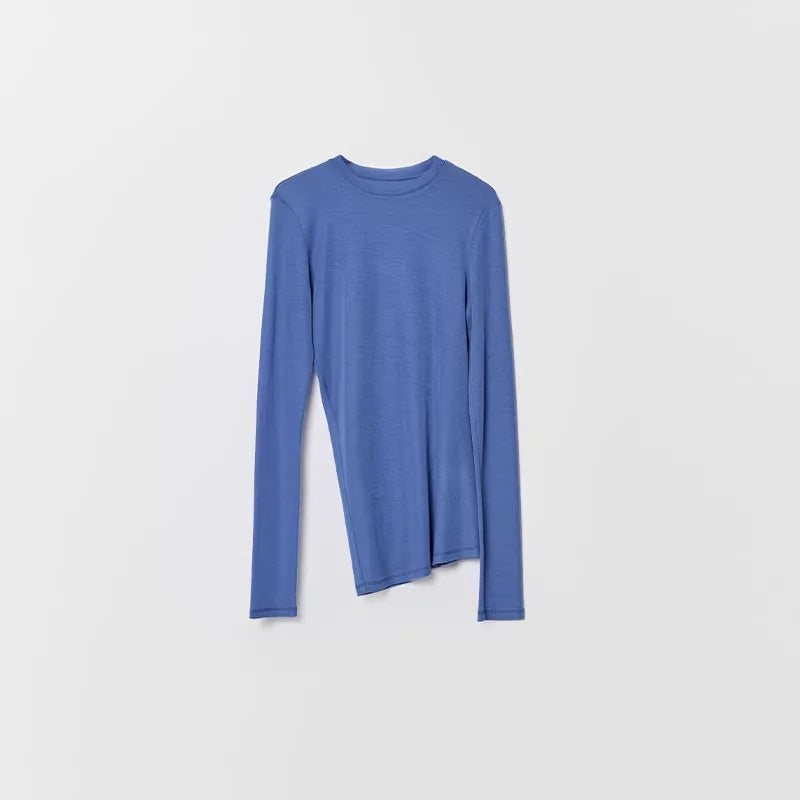 RandomPiece Merino Wool Asymmetrical Hem Long Sleeve T-Shirt