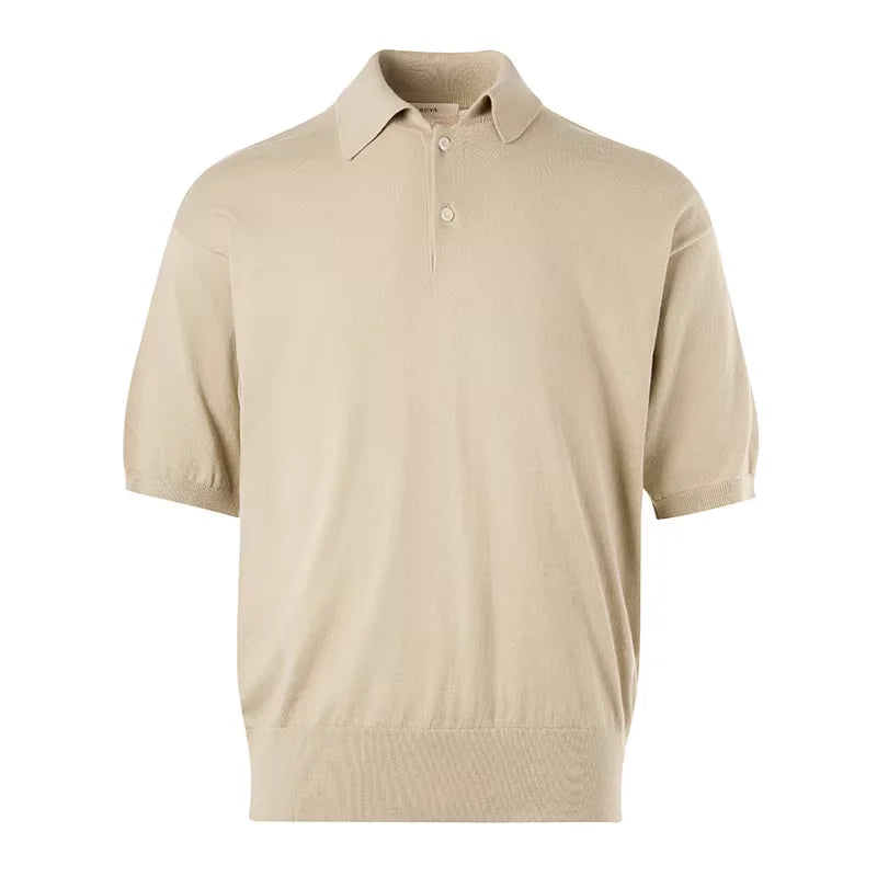 ROYA Cashmere Cotton Blend Short Sleeve Polo Sweater