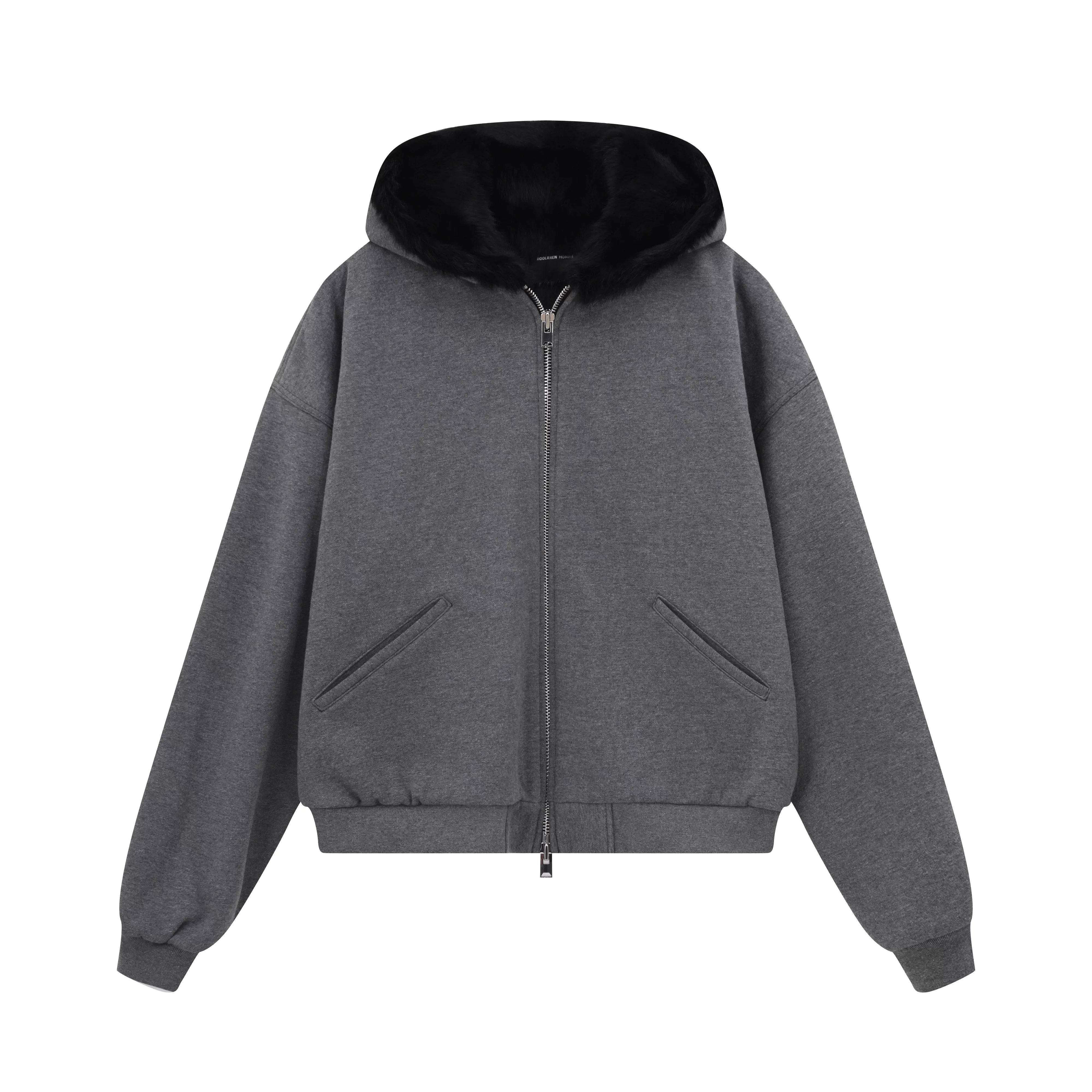 Roolrren homme Men's Heavyweight Knitted Coat with Angora Fur Collar