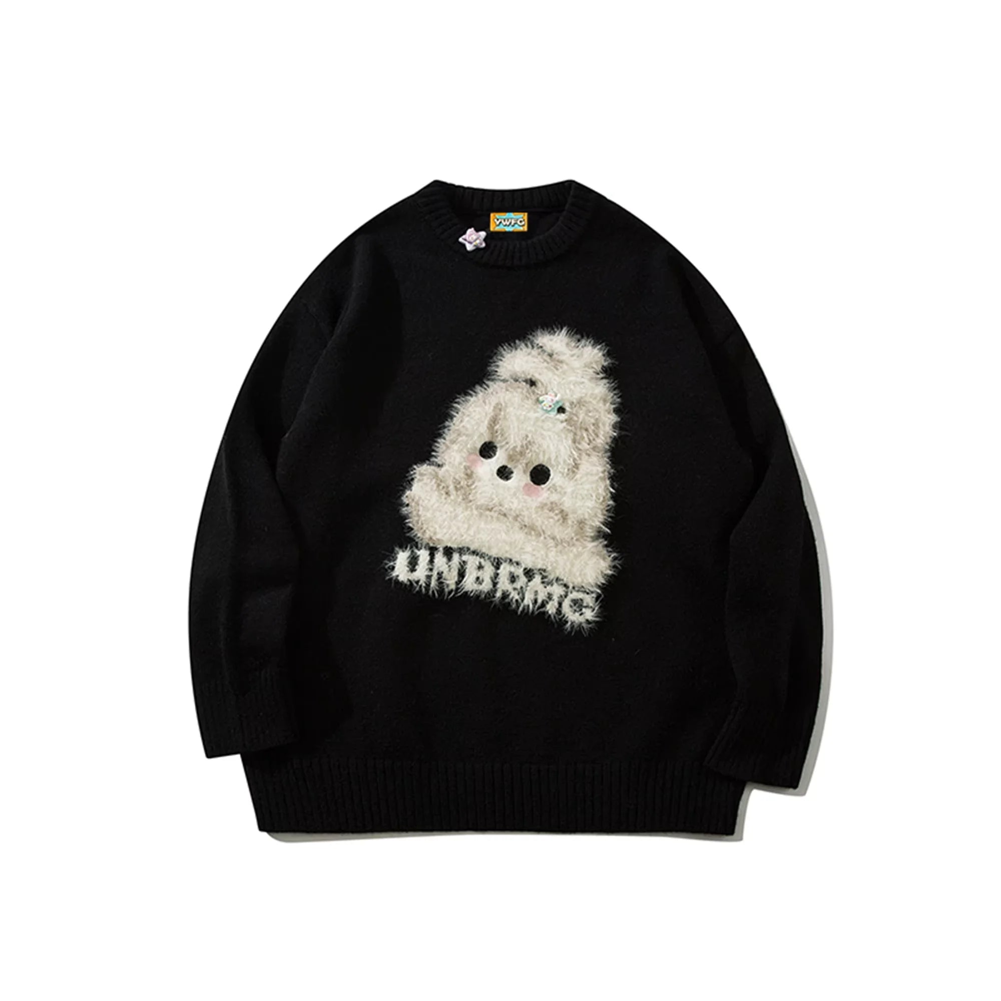 BIGGOLD STUDIO Women's Red Knit Sweater with Flocked Dog Design