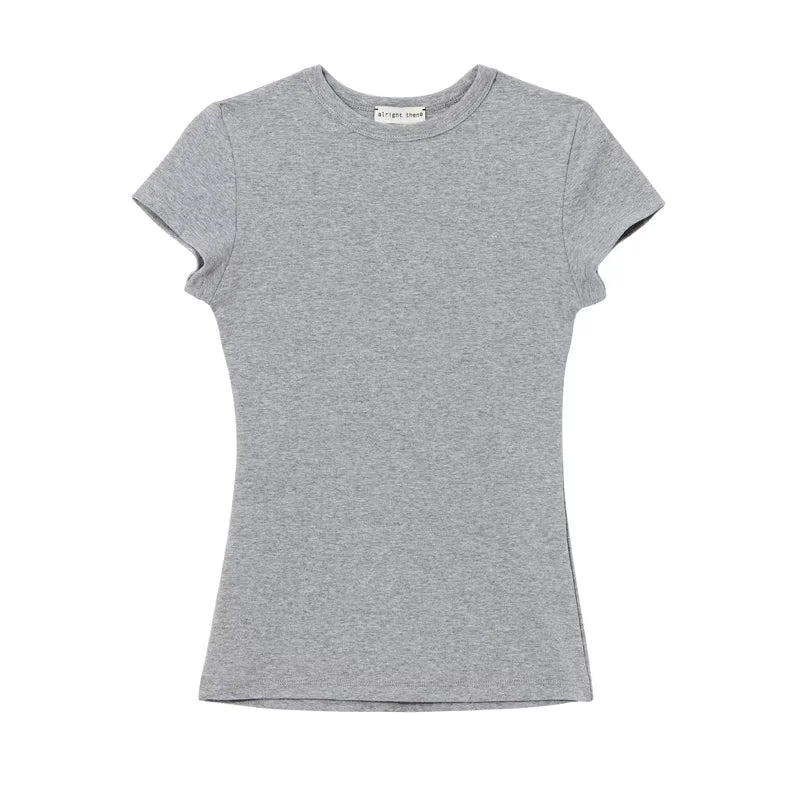 alright then Women's Slim Fit Crew Neck Short Sleeve Top with Structured Shoulders