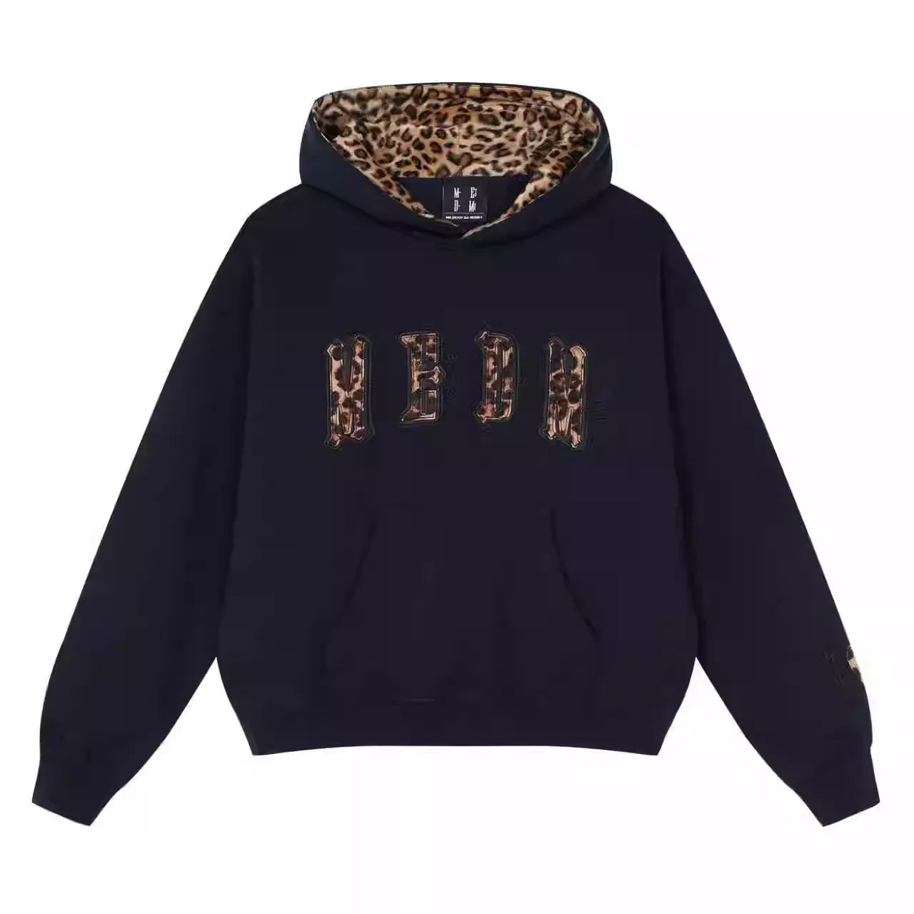 MEDM Leopard Lined Faux Fur Pullover Hoodie for Men