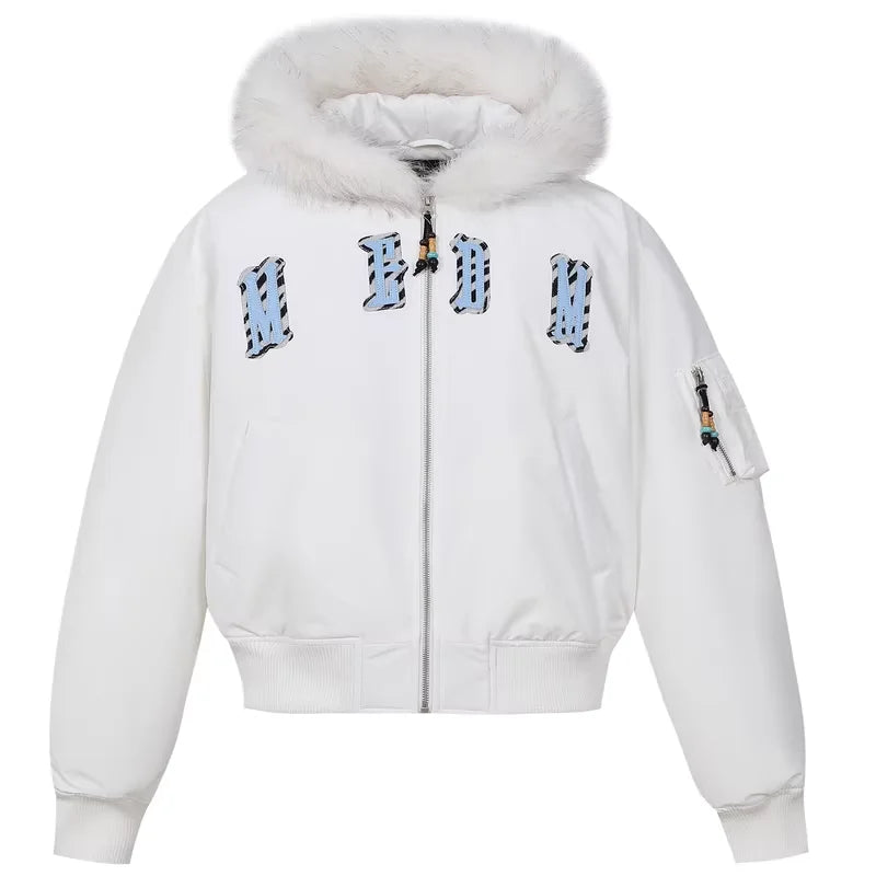 MEDM Faux Fur Hooded Cotton Bomber Jacket for Women