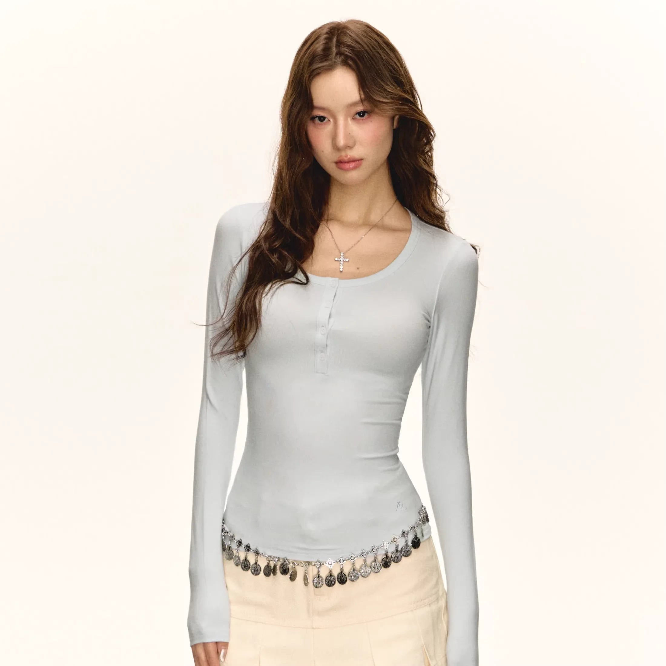 ARISEISM Women's Slim Fit Henley Long Sleeve Ribbed T-Shirt