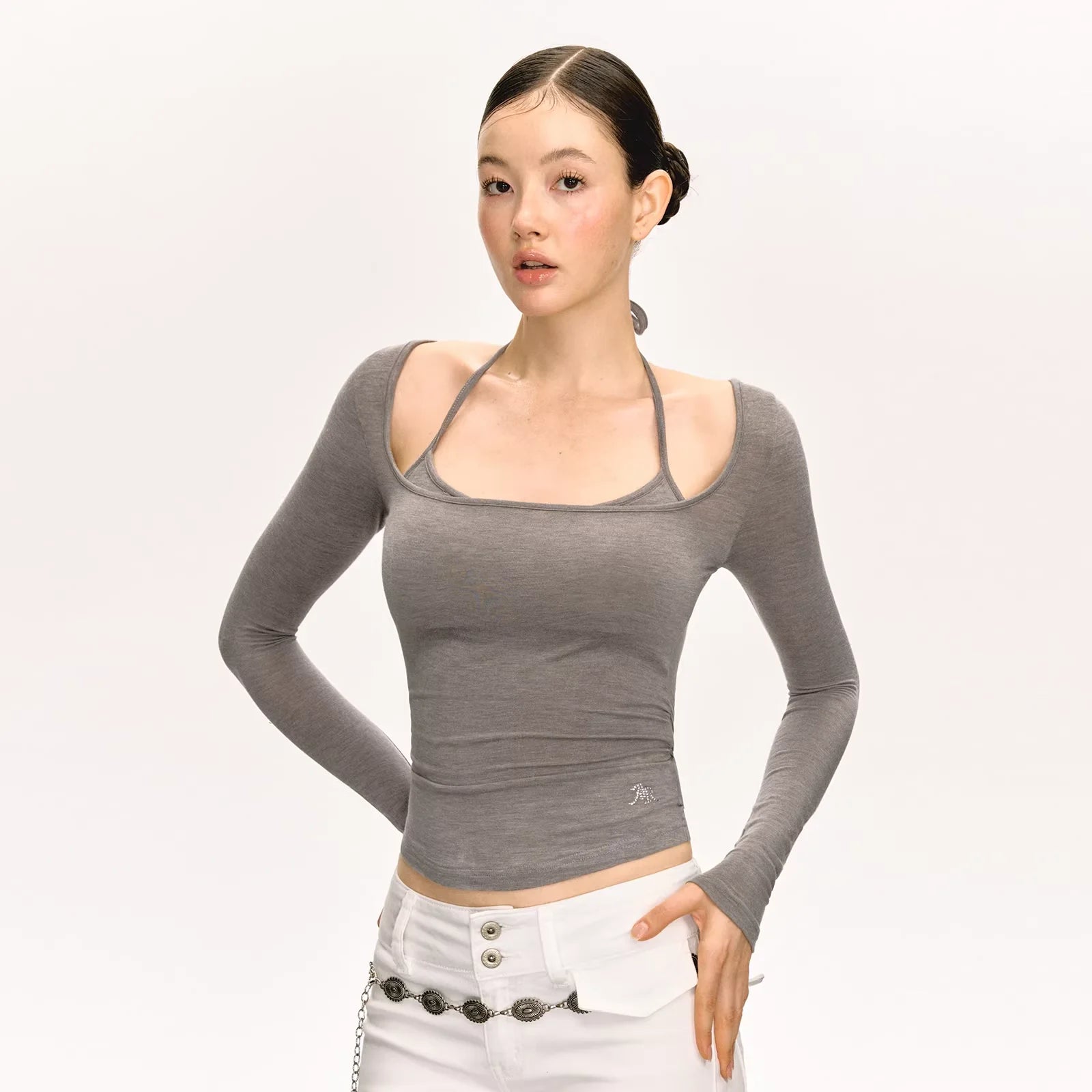 ARISEISM Women's Layered-Look Cropped Long Sleeve Top
