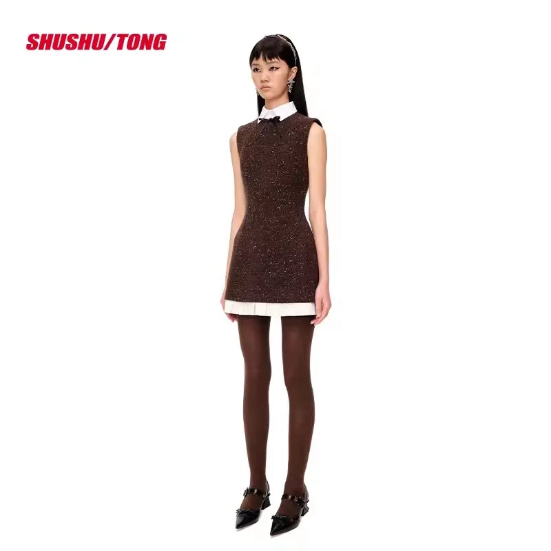 shushutong Women's Sleeveless A-Line Dress with Ruffled Pleats