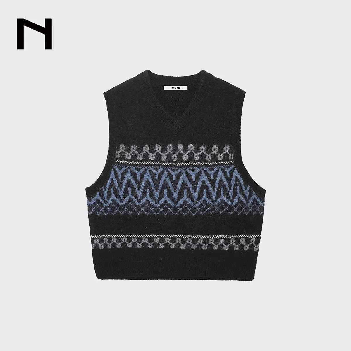 NANS Menswear Alpaca Wool Fair Isle V-Neck Sweater Vest