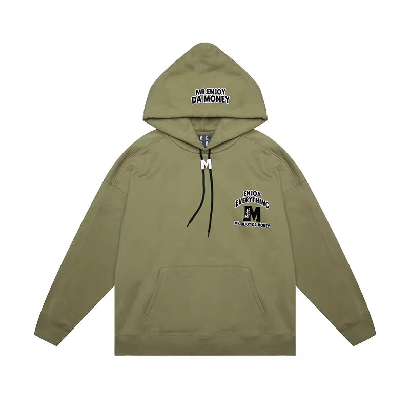 MEDM Men's Oversized Hooded Sweatshirt with Letter Print and Drawstring