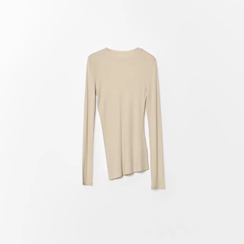 RandomPiece Merino Wool Asymmetrical Hem Long Sleeve T-Shirt