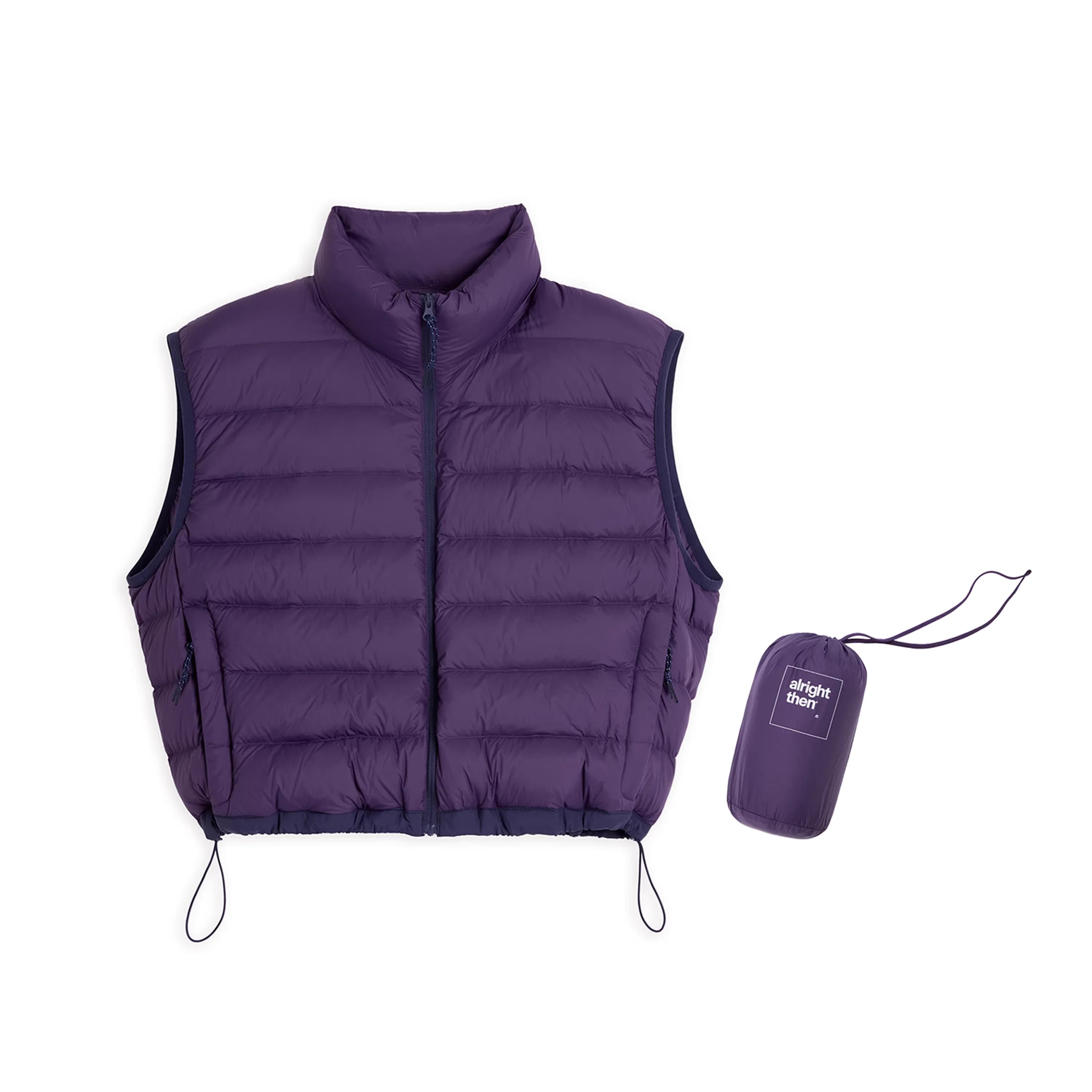 alright then 90% White Duck Down Short Puffer Vest with High Neck and Drawstring Hem