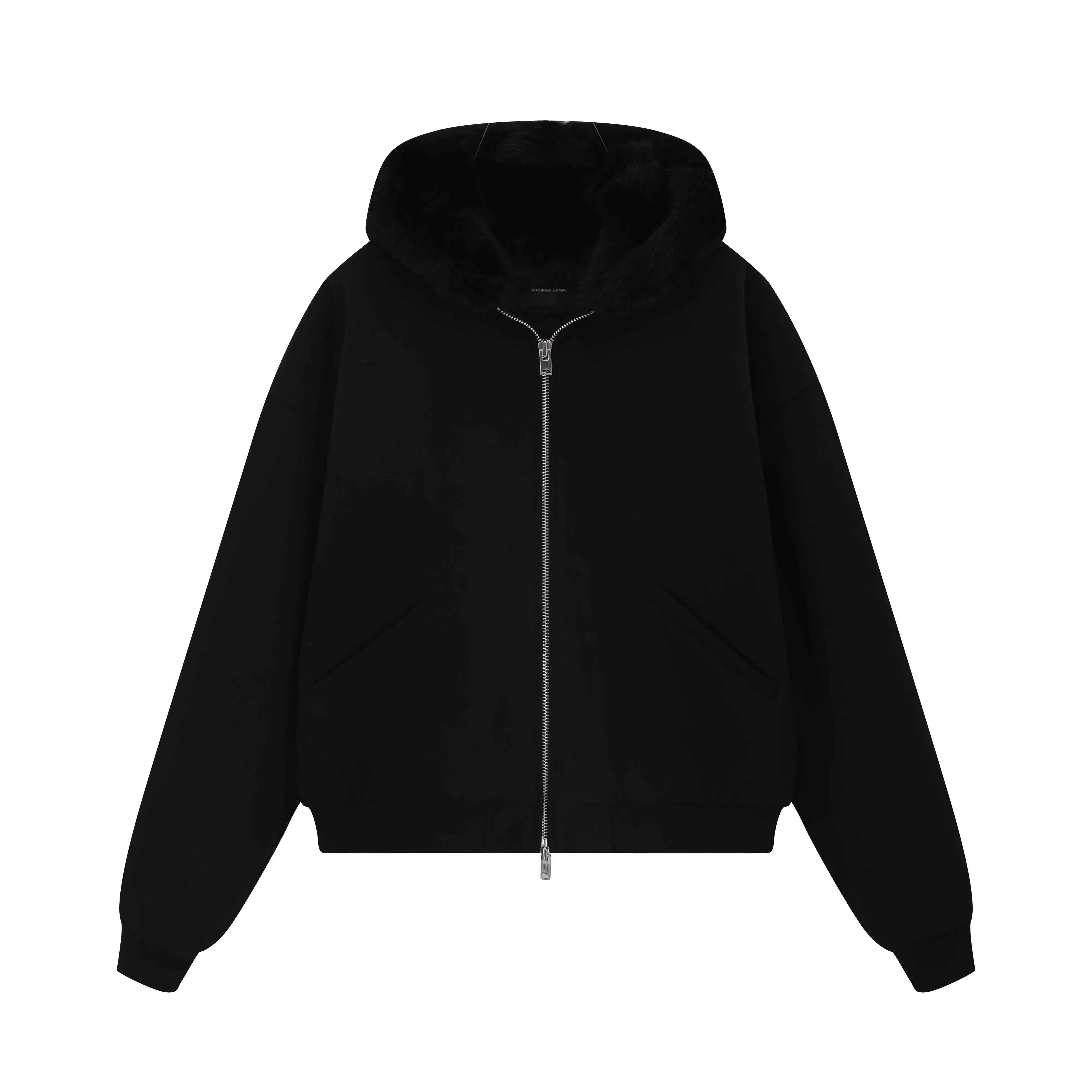 Roolrren homme Men's Heavyweight Knitted Coat with Angora Fur Collar