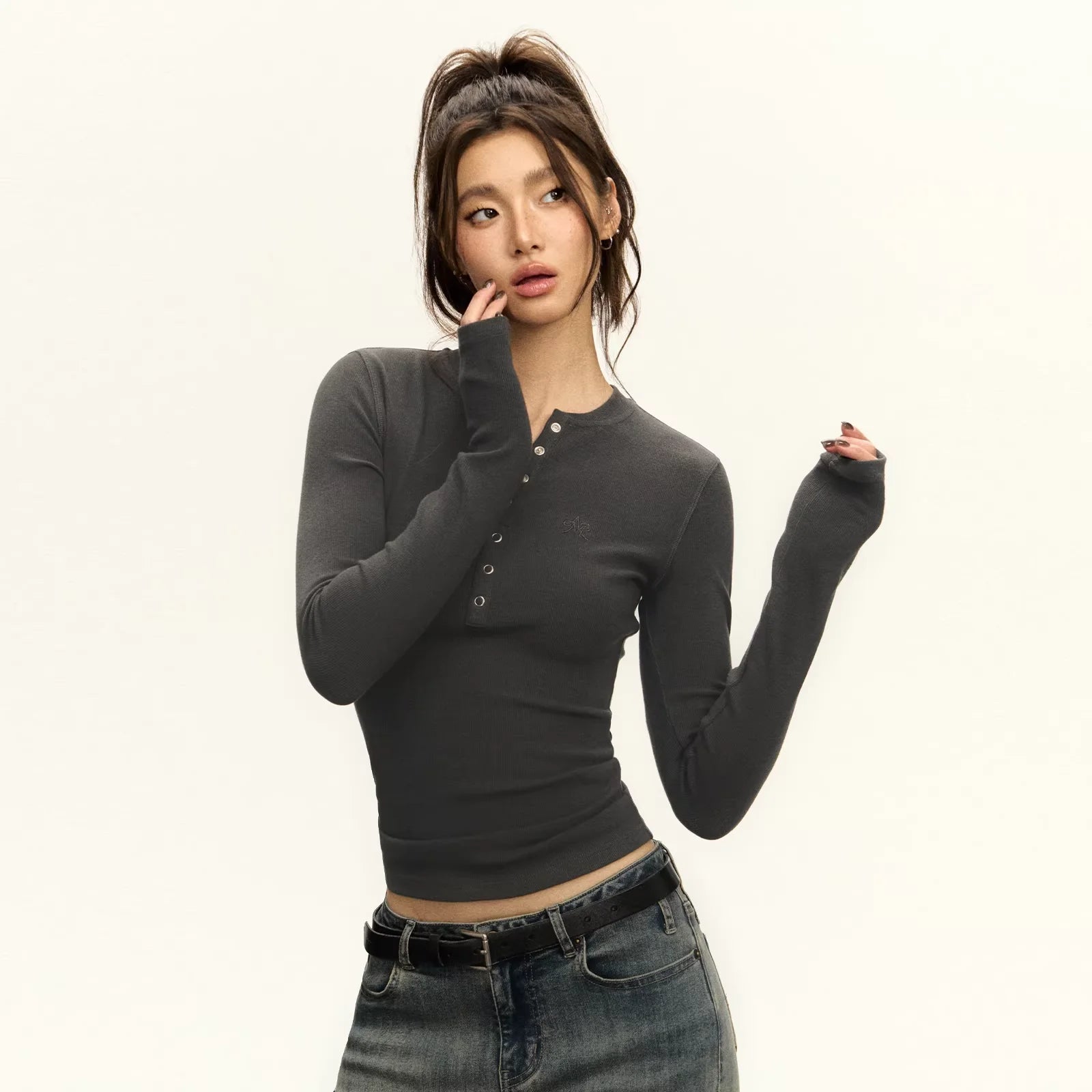 ARISEISM Women's Slim Fit Henley Long Sleeve Base Layer Top