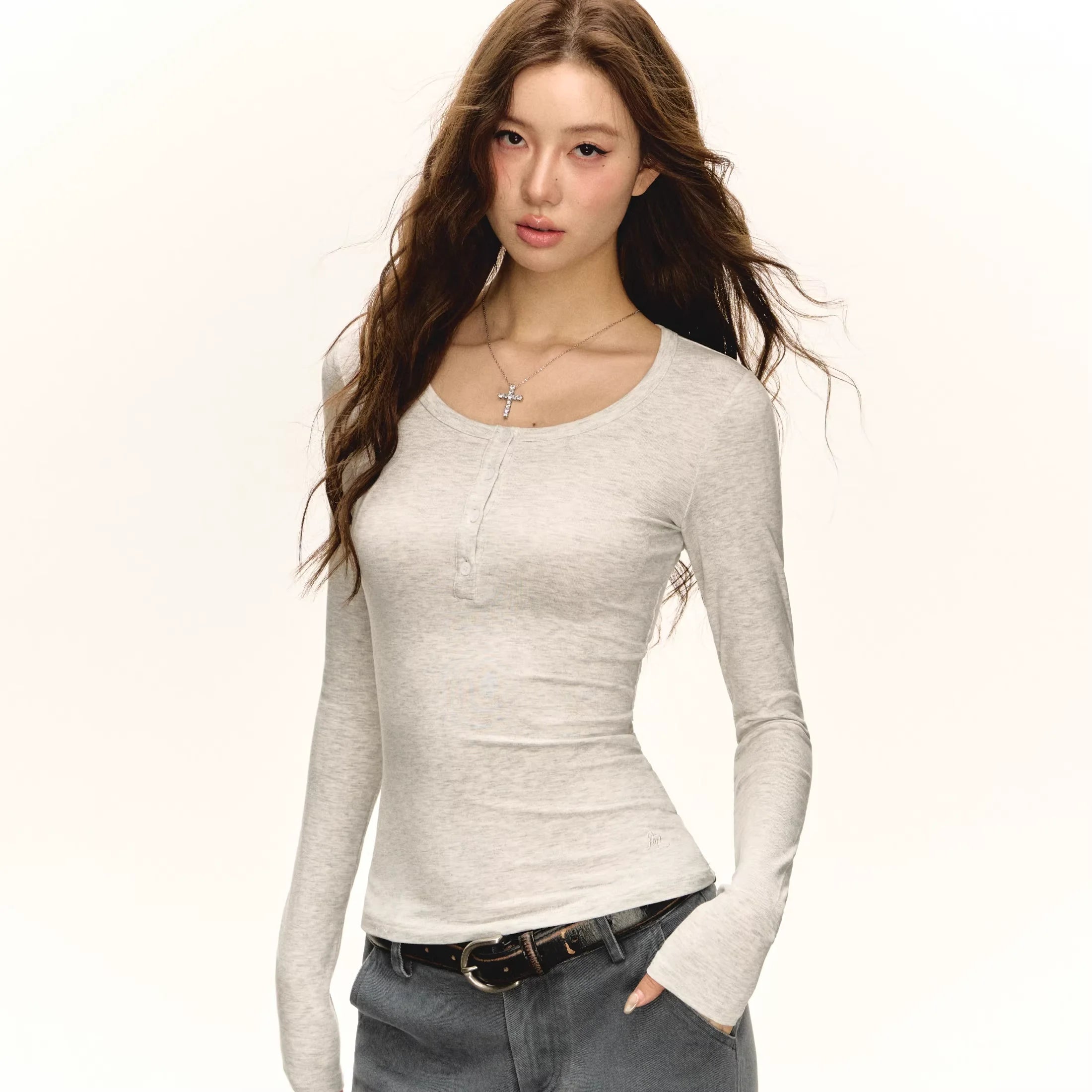 ARISEISM Women's Slim Fit Henley Long Sleeve Ribbed T-Shirt