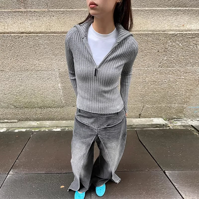 RARELY ALIKE Women's Half-Zip Wool Ribbed Knit Turtleneck Sweater