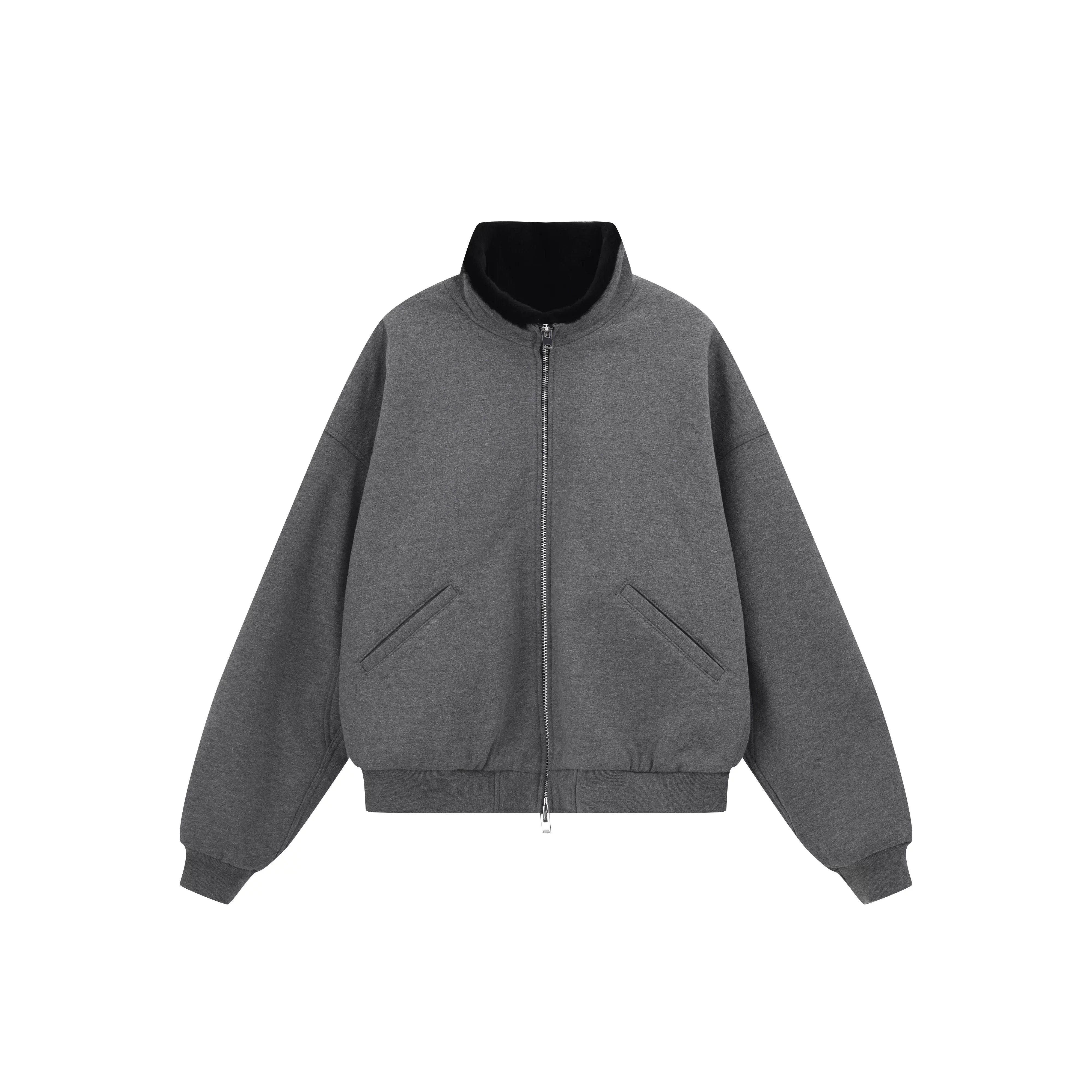 Roolrren homme Men's Heavyweight Knitted Coat with Angora Fur Collar