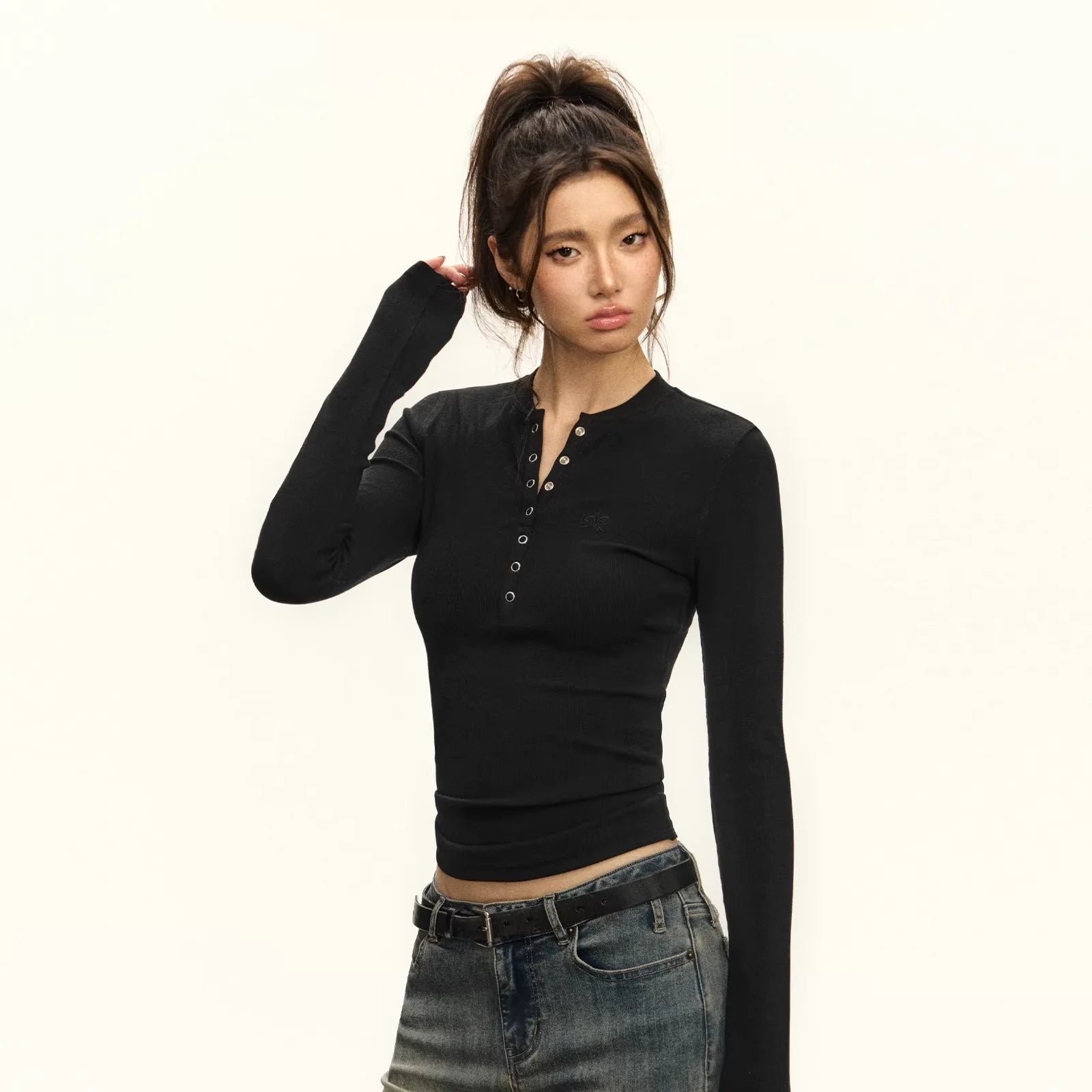 ARISEISM Women's Slim Fit Henley Long Sleeve Base Layer Top