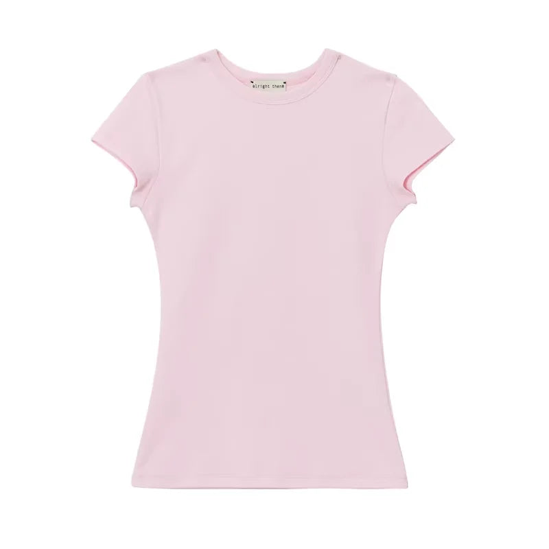 alright then Women's Slim Fit Crew Neck Short Sleeve Top with Structured Shoulders