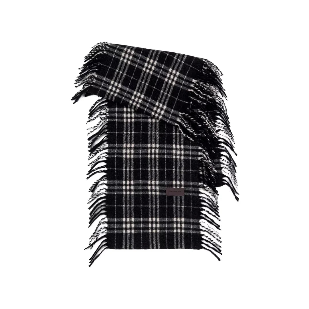 Simple Project Black and White Plaid Wool Scarf