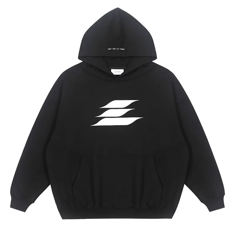 LOSTCTRL Fleece-Lined Oversized Hoodie with Abstract Graphic